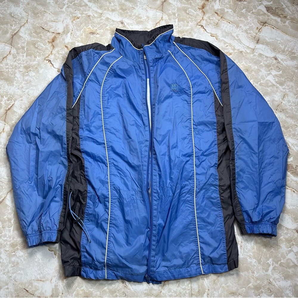 Vintage Y2K Wilson Windbreaker Jacket Mens Size Large Blue Lined Sports Full Zip